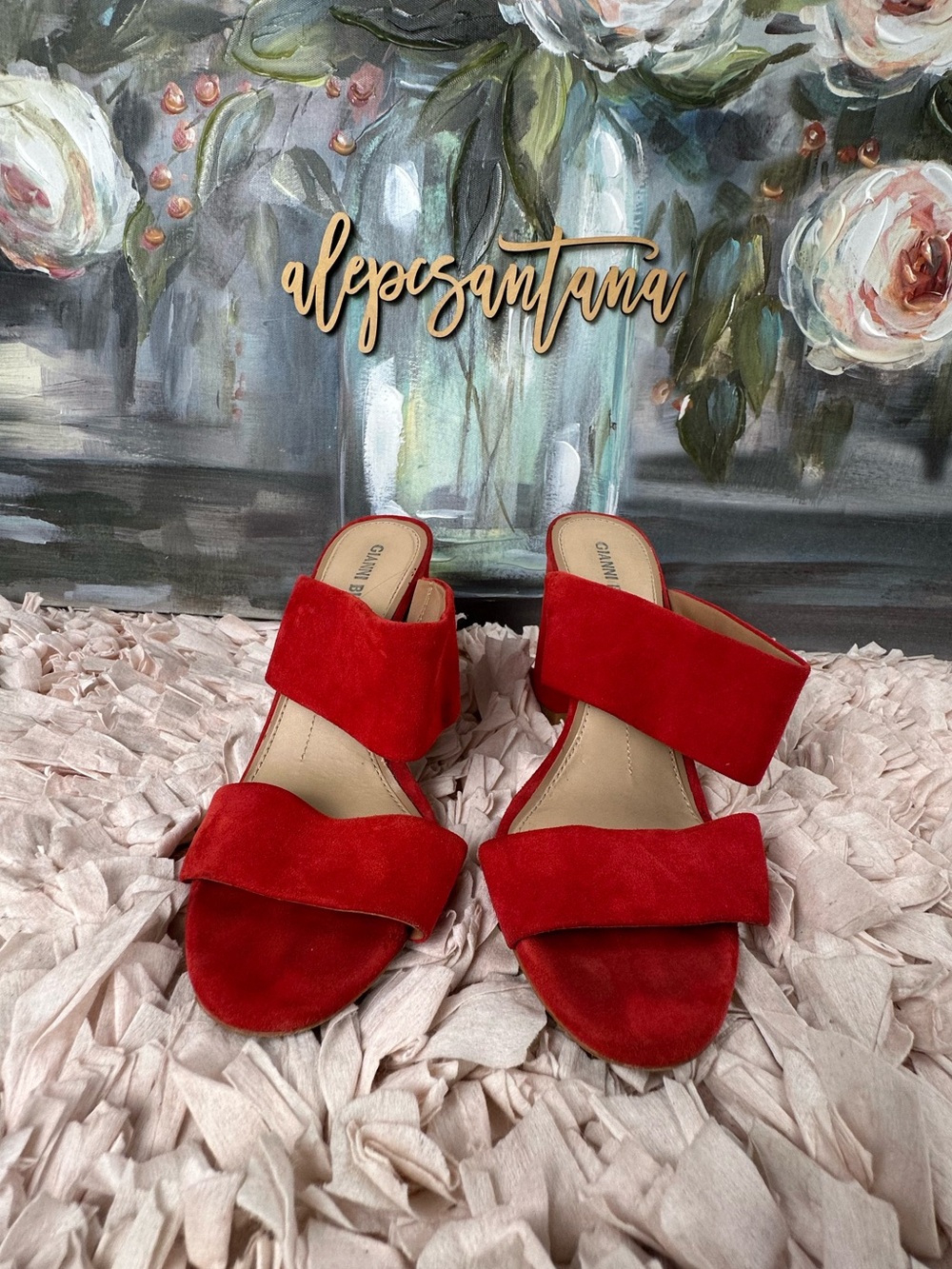 Gianni Bini Red Double Strap Block Heel Sandals | Size 7.5M